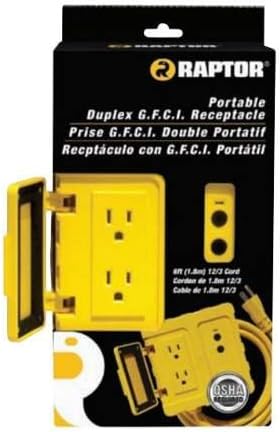 RAP32002 6', 12/3 SJTW 15Amp 2 Outlet Portable GFCI Junction Box, NA