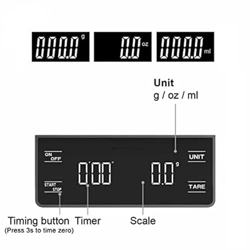 New Horrizon Rechargeable Coffee Scales, Digital Kitchen Scales, Food Weighing Scales with LCD Display 0.3g/3000g (3 Kg) Coffee Scale, Food Scales, Rechargeable Weighing Scale - Image 5