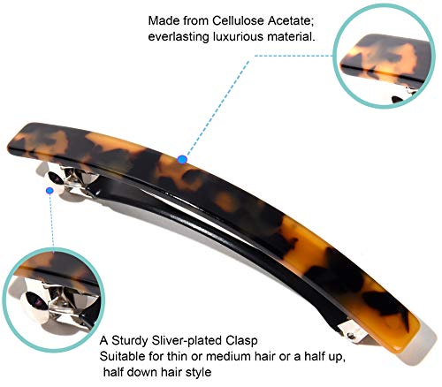 Fsmiling 4"Long Skinny Hair Barrettes Large Automatic Hair Clip Tortoise Shell Hair Accessories For Women Girls Thick Hair,4 Color Available (4 Packs) #TOP3