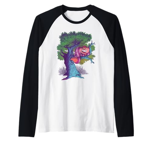 T-shirt Baseball Disney Alice au Pays des Merveilles Le Chat du Cheshire Noir et Blanc