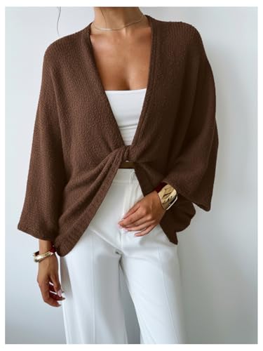 Image of GORGLITTER Women's Wrap Bat Wing Tops Cropped Light Weight Sweater Oversized V Neck Pullover Knit Top Fall Outfits 2026