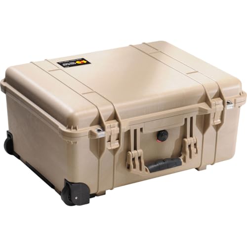 Pelican 1560 Watertight Hard Case with Cubed Foam Interior & Wheels - Desert Tan