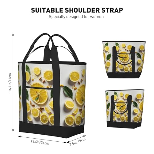 Yellow Lemon Print Tote Bag Adult Heavy Duty For Picnic Beach Camping Large Capacity Insulated Tote Bag3