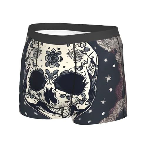 Skull Yoga And Flower Print Mens Underwear Stretch Breathable Boxer Briefs Fun Boxers Briefs For Men(S-Xxl)2