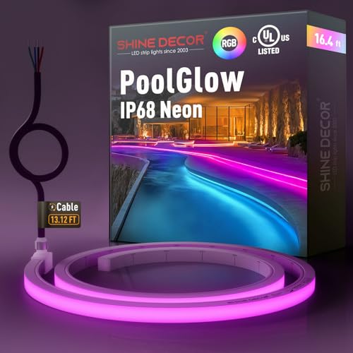 Image of Shine Decor IP68 Waterproof LED Strip Light, 24V Pool Rated Submersible Silicone Neon, UL Listed Underwater Outdoor LED Rope Light for Pool Fountain Waterfall Bathtub, 16x16mm, RGB, 16.4FT