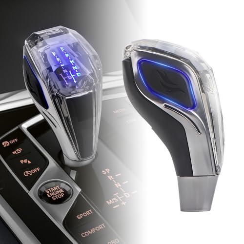 NHHEO Universel Pommeau de Levier de Vitesse, Leviers de Vitesses Automatiques Sans Boutons Cristal 7 Couleurs Haut&Côté Activé par le Toucher Éclairage LED