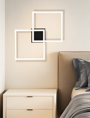 Homefire Deckenlampe LED Deckenleuchte Schlafzimmer - 24W Wohnzimmerlampe Warmweiß Küchenlampe Modern Esszimmerlampe Schwarz Eckig Deckenleuchten für Wohnzimmer Kinderzimmer