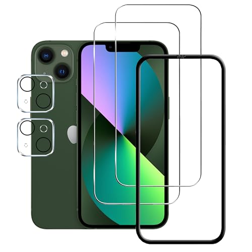 Mankera ガラスフィルム iPhone 13 用 2枚入りスクリーン保護フィルム＋2枚入りカメラレンズ保護フィルム 取り付けガイド枠付き 高透過率 センサー保護 ケース対応型強化ガラスフィルムの商品画像（Amazon）