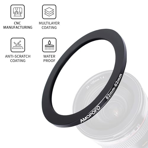 Image of 82mm to 62mm /82mm-62mm Step-Down Ring Filter Adapter for All Brands UV,ND,CPL,Metal Step-Down Ring Adapter