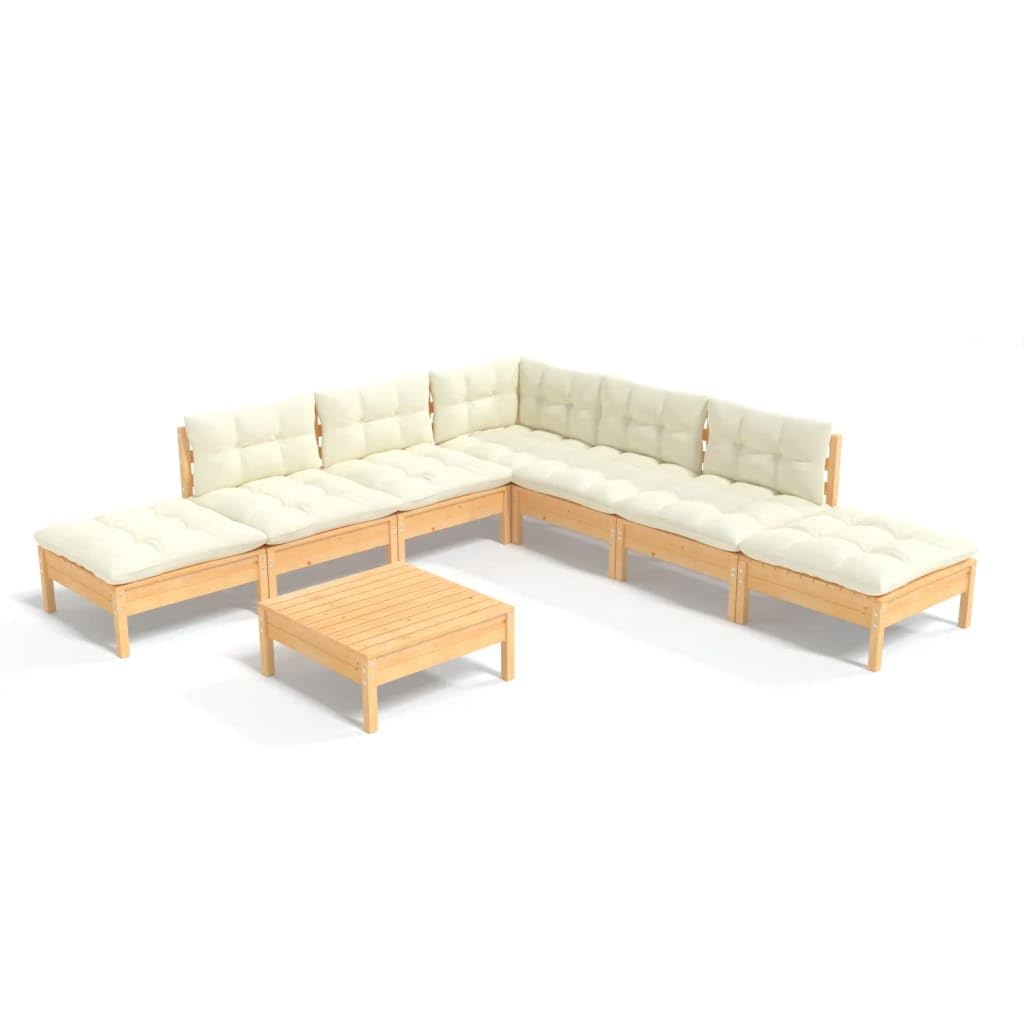 Juego de muebles de jardín con cojines de madera de pino maciza, color crema, soporta hasta 110 kg por asiento