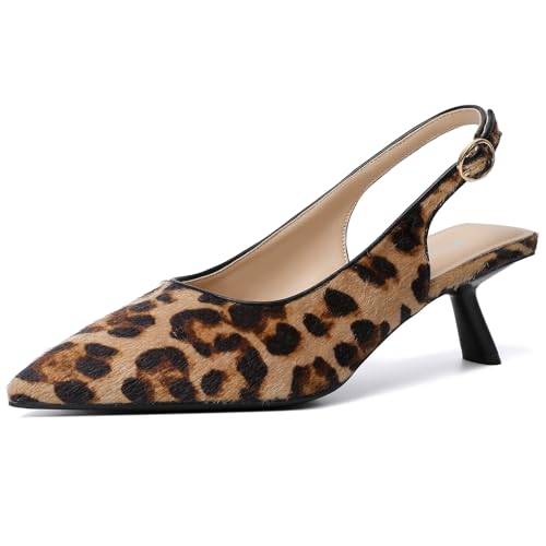 Image of Mostrin Kitten Heels for Women Pointed Toe Pumps Patent Leather Low Heel Slingback Heels with Buckle Dress Shoes for Dating Party Working