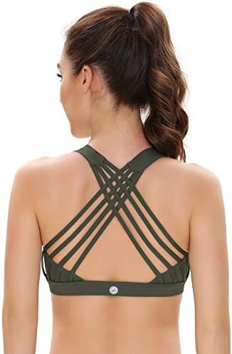 QUEENIEKE Women's Medium Support Strappy Back Energy Sport Bra Cotton Feel
