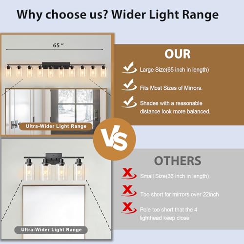 Image of IZORRO Bathroom Light Fixtures, Modern Vanity Lights, Bathroom Lighting Fixtures Over Mirror with Clear Glass Shade, Wall Sconce for Living Room Cabinet Bedroom (Matte Black, 10-Light)
