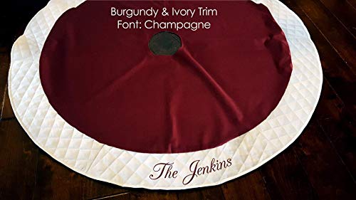 Personalized 54” Christmas Tree Skirt Red Velvet With Ivory Cream Or White Quilted Trim #TOP3