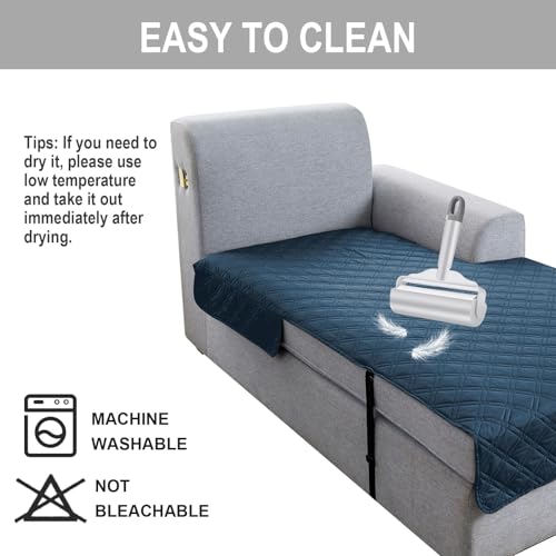 Image of Genina L Shape Couch Cover, Sectional Couch Chaise Covers, Waterproof Washable Sofa Covers for Right L Shape Chaise Lounge, Anti-Slip Sofa Slipcovers for Dogs Cats Pet Friendly(Peacock Blue)