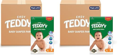Image of TEDDYY Easy Baby L Size Diaper Pant Style| 72 Count (Large) | 9-14 kg (Pack of 12)| Long Protection Hours| Anti-Bacterial| Airy Breathable Fit| Rapid Soaker Channels with Wetness Indicator