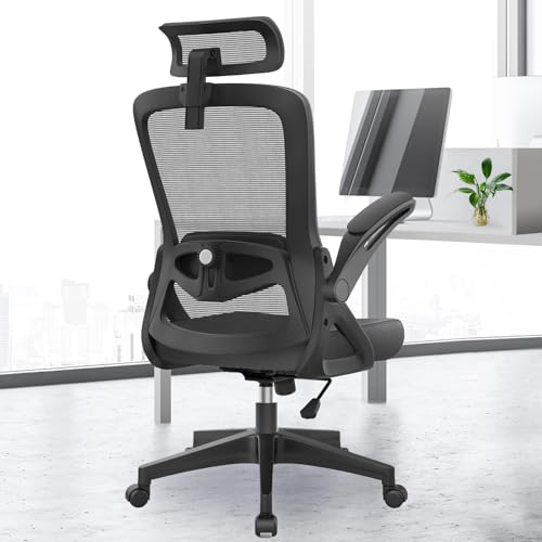 YONISEE Office Chair Ergonomic Office Chair with Lumbar Support, Adjustable Armrests and Headrests, Mesh Chair High Back Comfortable for Home Office (Dark Gray)