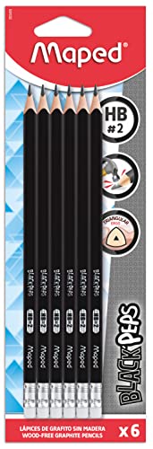 La Mejor Selección de Lápices los 5 mejores. 40 Maped Black´Peps Lápiz de Grafito Sin Madera HB2 Triangular Negro Blister x6