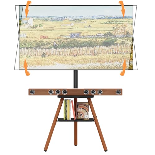 Tripod Easel TV Stand for 23-65 Inch TVs Floor TV Stand with 2 Shelves and Cable Management for Bedroom/Living Room Holds up to 80 lbs Adjustable Height Max VESA 400x400mm