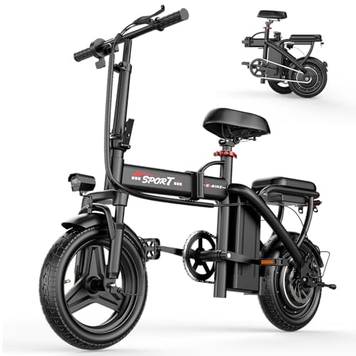 Xathquia Electric Bike for Adults, 1200W Peak Motor Commuting E Bike, 22/25 MPH, 30/45 Miles PAS Range, 6-Point Full Suspension Foldable Ebike, 14” Tires Electric Bicycle,Portable Electric Mini Bike