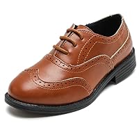 DADAWEN Jungen Schnürhalbschuhe Schule Uniformschuhe Anzugschuhe,Braun,34 EU