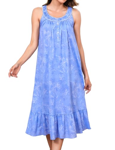 Image of MZROCR Cotton Nightgowns for Women Soft Sleeveless Night Gown for Adult Women Ruffle Sleepwear