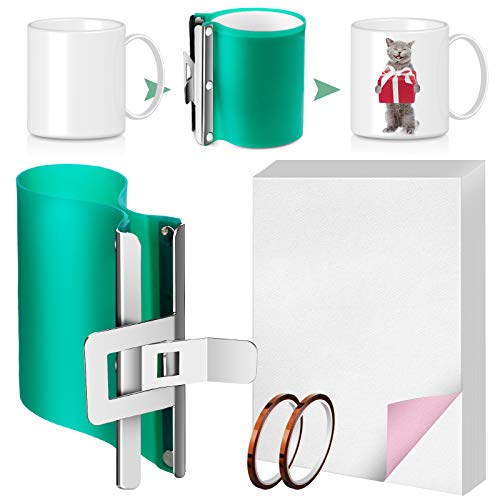 3D Sublimation Silicone Mug Wrap 11 oz Heat Press Cup Clamp Mold 20 Sheets 8.3 x 11.7 Inch Printable Sublimation Paper and 2 Rolls Heat Tape for Inkjet Printer Blank Sublimation Heat Transfer
