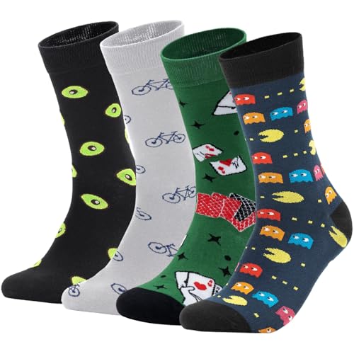 Ya en mundofriki.es: 4 Pares de Calcetines hombre divertidos-Calcetines de dibujos con estampados graciosos como regalos originales para hombres-talla 40-45 (FR/ES, Números, 40, 46, Regular, Regular, COMECOCOS)
