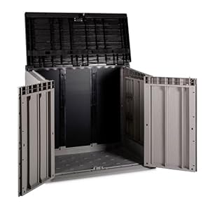 Toomax Stora Way All Weather Outdoor Horizontal Storage Shed Cabinet for Trash Can Garden Tools and Yard Equipment Taupe GrayAnthracite