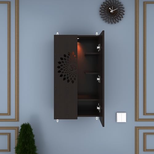 Image of Anikaa Spirit Engineered Wood Led Light Wall Temple Shelf Puja Stand Pooja Shelf Mandir Shelf for Office & Home Decoration - Wenge (D.I.Y - Do-It-Yourself)