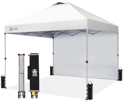 CROWN SHADES 10x10 Pop Up Canopy with 1 Side Wall - Beach Tent wi...