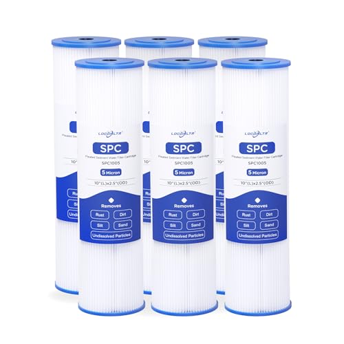 Whole House - Cartucho de filtro de agua plisado de 5 micras de 10 x 2.5 pulgadas para ECP5-10, SPC-25-1005, W5CP, FM-5-975, WPC5-975, PWPL10M5, 801-5, SPF-25-1005, PS-27099 7-05 Paquete de 6 unidades