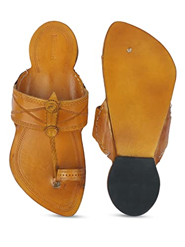 Image of KORAKARI Men Kolhapuri Chappal Handcrafted Sandal Smooth and Comfortable Flip Flops Slipper Stylish Anti Slip Design Genuine Leather Traditional Footwear.