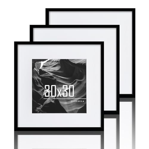 VUVUZULA Bilderrahmen 30x30cm Schwarz Holz Quadratisch 3er Set Holzrahmen Fotorahmen MDF Rahmen mit Passepartout 20x20cm