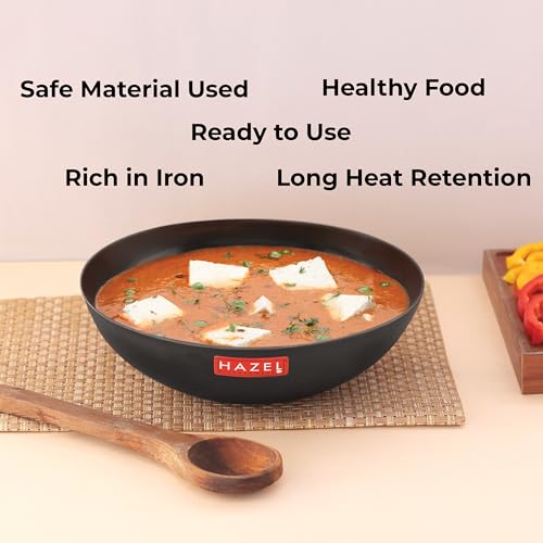 Image of HAZEL Traditional Iron Tasra Deep Bottom Handmade Loha Lokhand Tasla, 17.4 cm, 1000 ML