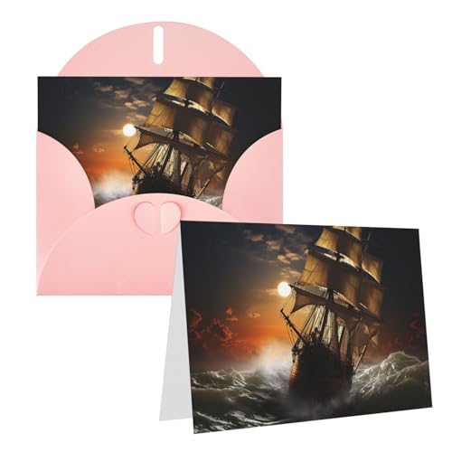 QMNEHJ グリーティングカード サンキューカード 封筒付き ブランクノートカード 4x6インチ バースデーカード 嵐の中の帆船 ウェディングカード お悔やみカード おもしろい思考カード あらゆる機会に