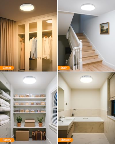Image of Rechargeable 6W Motion Sensor Ceiling Light Indoor, No Wiring & Magnetic Stick-On, Remote Control for Color & Brightness, Battery Operated Light for Shower, Closet, Bathroom, Pantry, Hallway, 1-Pack
