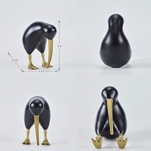 Figura Decorativa de Resina Pájaro Kiwi Abstracto Negro y Dorado miniatura 2