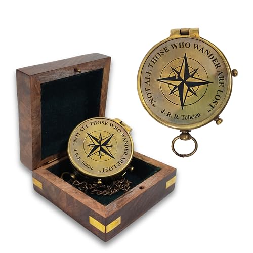 Brújula de Latón Vintage con Caja de Madera miniatura 1