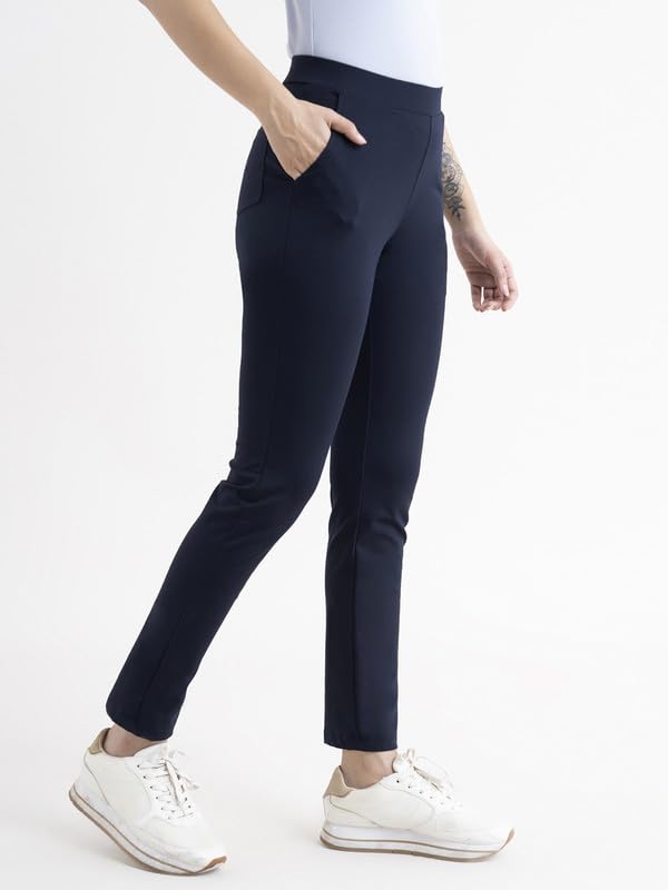 Image of FableStreet Women's Livin Air Stretch Striaght Pants /Trouser | Viscose Rayon with High-Rise Waist | Solid Pattern & Plain Weave Fabric | Office Wear & Business Meetings