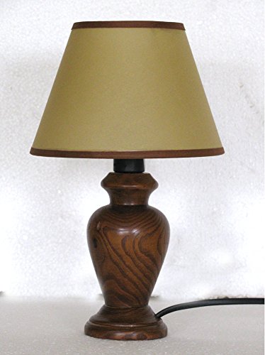 Lampada lumetto abat jour da comodino in legno tornito con paralume; produzione propria, made in Italy (212 pergamena scura)