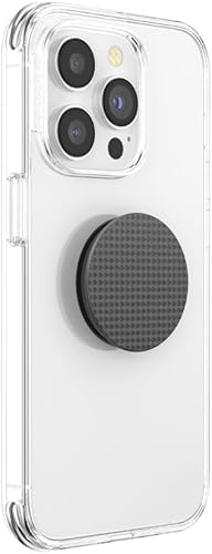 Vista 104 de PopGrip de PopSockets: Agarre y soporte para teléfono, plegable, parte superior intercambiable, blanco sobre negro