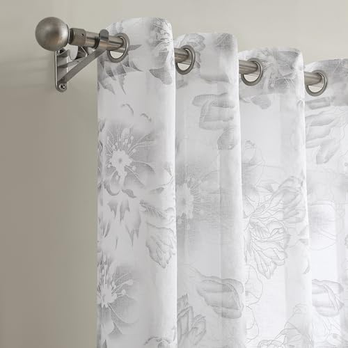 Image of Warm Home Designs 96 Inch Embroidered Charcoal Floral Curtains. FL Charc 96