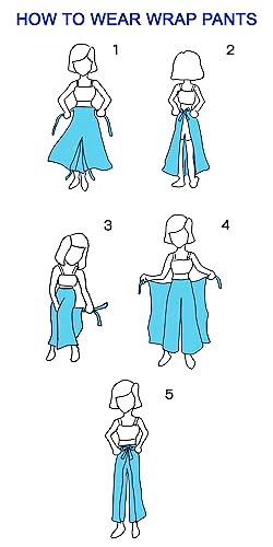 B BANGKOK PANTS Women's Boho Palazzo Pants Wide Leg Yoga Wrap Tie Up Waist