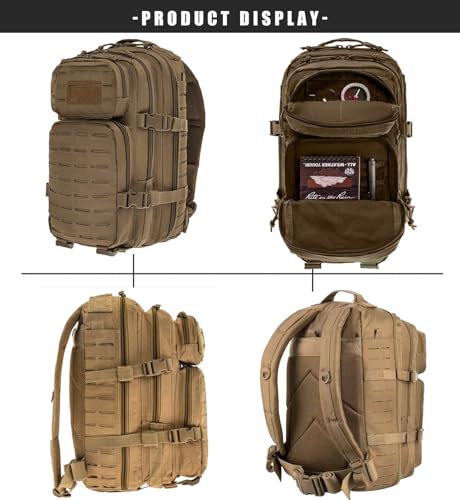 Military Tactical Backpack for Men 35L Small Molle System Water Resistant 3 Day Survival Assault Pack for Bug Out Bag Rucksack Travel Hiking Camping Gym Range Trekking Hunting Sport Work (Tan) - Image 5