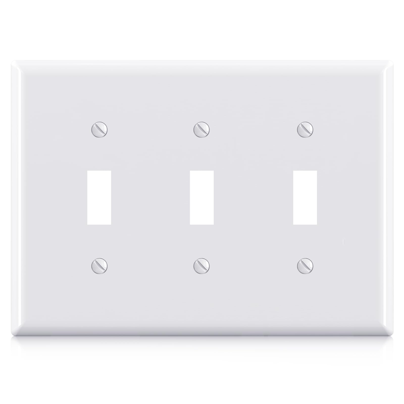 ELEGRP 3-Gang Toggle Switch Wall Plates, Mid-Size 4.88" H x 6.75" L Unbreakable Thermoplastic Faceplate Cover for Toggle Dimmer Light Switches, UL Listed (1 Pack, Glossy White)