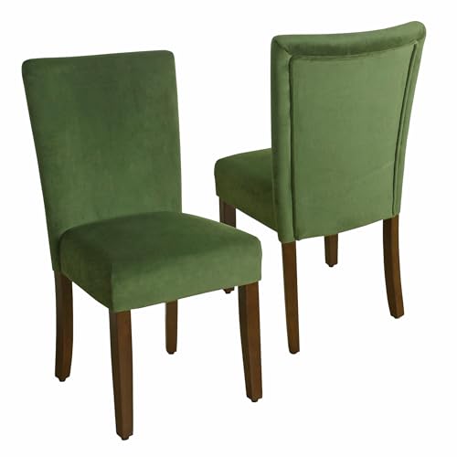 HomePop Parsons Classic Upholstered Accent Dining Chair, Set of 2, Dark Green Velvet