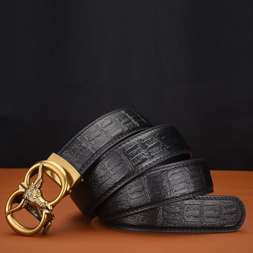 Crocodile Pattern Leather Ratchet Belt For Dress Casual With Engraved Hollow Longhorn Bull Head Automatic Buckle4
