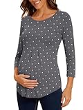 Glampunch Women's Maternity Tops Short & 3/4 Sleeve Round Neck Front Pleat Peplum Tunic Top Pregnancy Shirts
