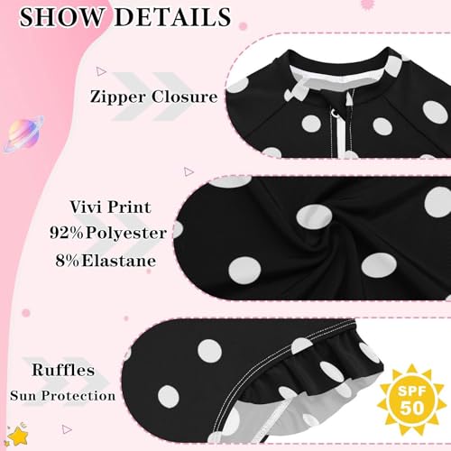Image of CaTaKu Girls Rash Guard Swimsuit Long Sleeve One Piece Bathing Suit UPF 50+ Toddler Kids Zipper Ruffle Swimwear 3-12Y